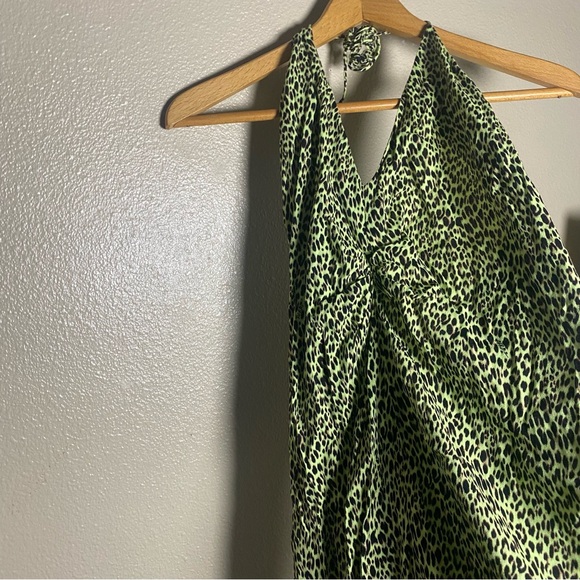 AFRM Dresses & Skirts - AFRM Green and Black Leopard Print Halter Dress front slit Beach XL